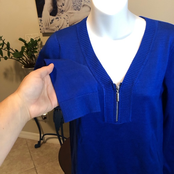 Cable & Gauge 3/4 Sleeve Blue Zipper Sweater Top - S - Picture 3 of 7